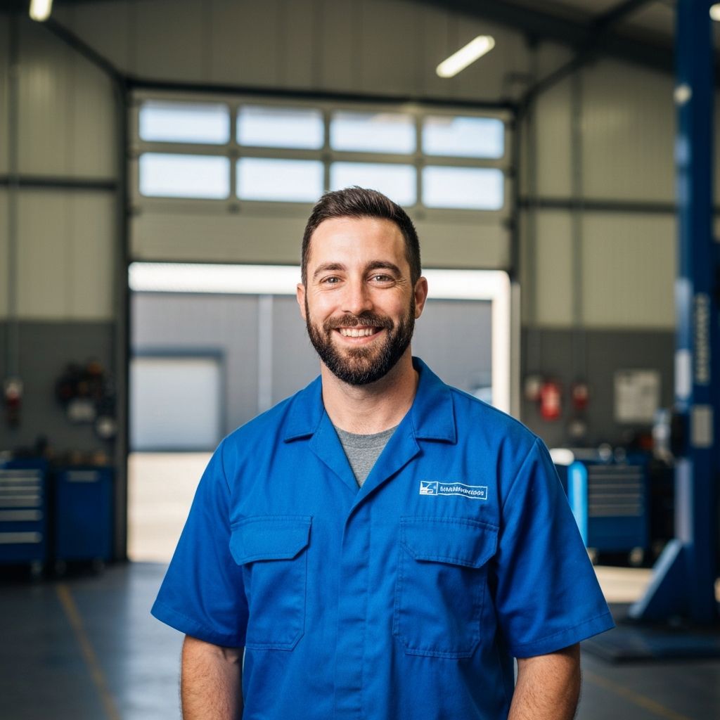 A friendly, professional Inland Mechanical Repairs mechanic in uniform ready to assist customers